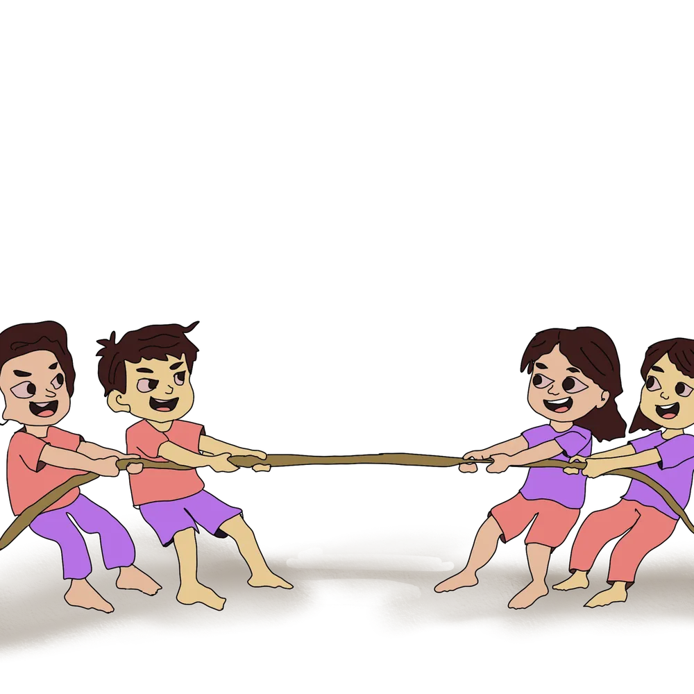 Children playing tug of war — a hands-on way to feel opposing forces