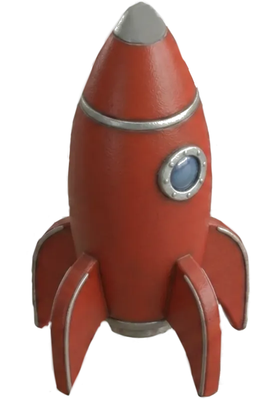 Hand-painted red rocket, one of the pieces in the EscapeGravity board game