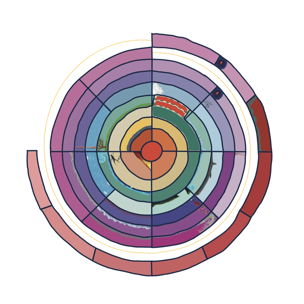The EscapeGravity spiral board on display, Earth’s core at the centre and space at the rim